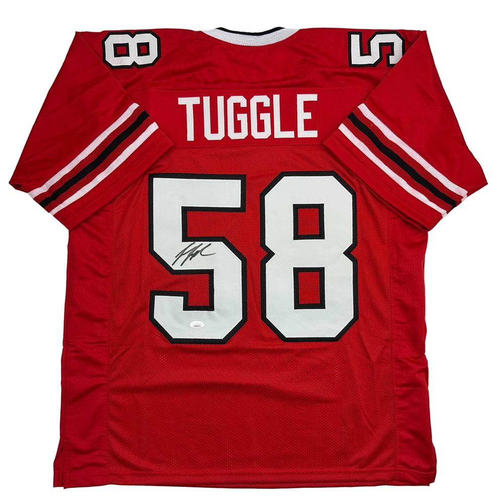 Autographed/Signed Jessie Tuggle Atlanta Red Football Jersey JSA COA (ONLINE ORDER ONLY)