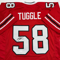 Autographed/Signed Jessie Tuggle Atlanta Red Football Jersey JSA COA (ONLINE ORDER ONLY)