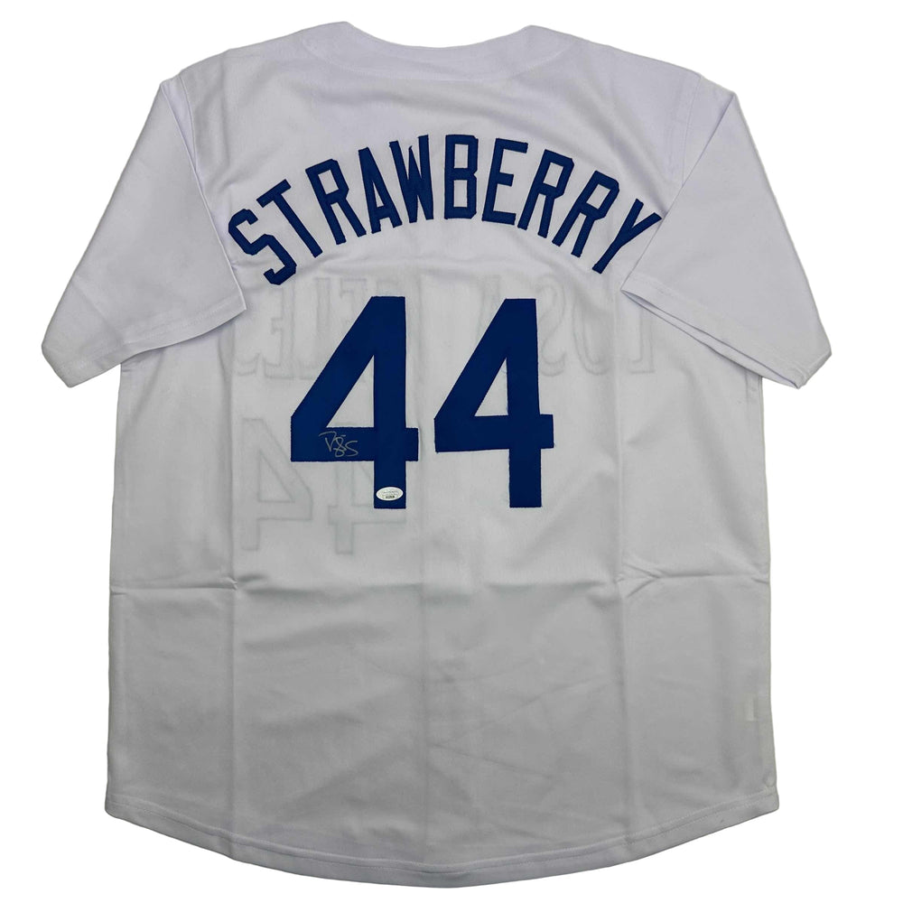 Autographed/Signed Darryl Strawberry Los Angeles LA White Baseball Jersey JSA COA (ONLINE ORDER ONLY)