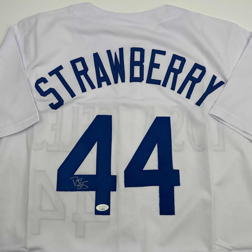 Autographed/Signed Darryl Strawberry Los Angeles LA White Baseball Jersey JSA COA (ONLINE ORDER ONLY)