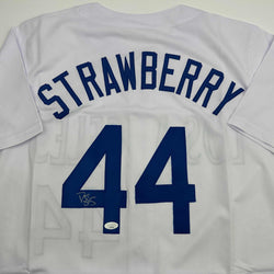 Autographed/Signed Darryl Strawberry Los Angeles LA White Baseball Jersey JSA COA (ONLINE ORDER ONLY)