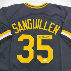 Autographed/Signed Manny Sanguillen Pittsburgh Black Baseball Jersey JSA COA (ONLINE ORDER ONLY)