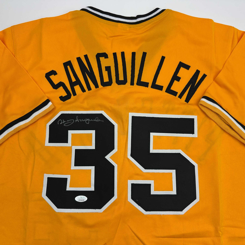 Autographed/Signed Manny Sanguillen Pittsburgh Yellow Baseball Jersey JSA COA (ONLINE ORDER ONLY)