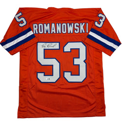 Autographed/Signed Bill Romanowski Denver Retro Orange Football Jersey Beckett BAS COA (ONLINE ORDER ONLY)