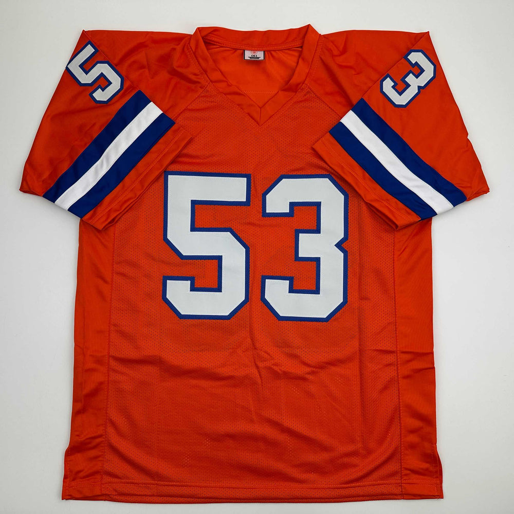 Autographed/Signed Bill Romanowski Denver Retro Orange Football Jersey Beckett BAS COA (ONLINE ORDER ONLY)
