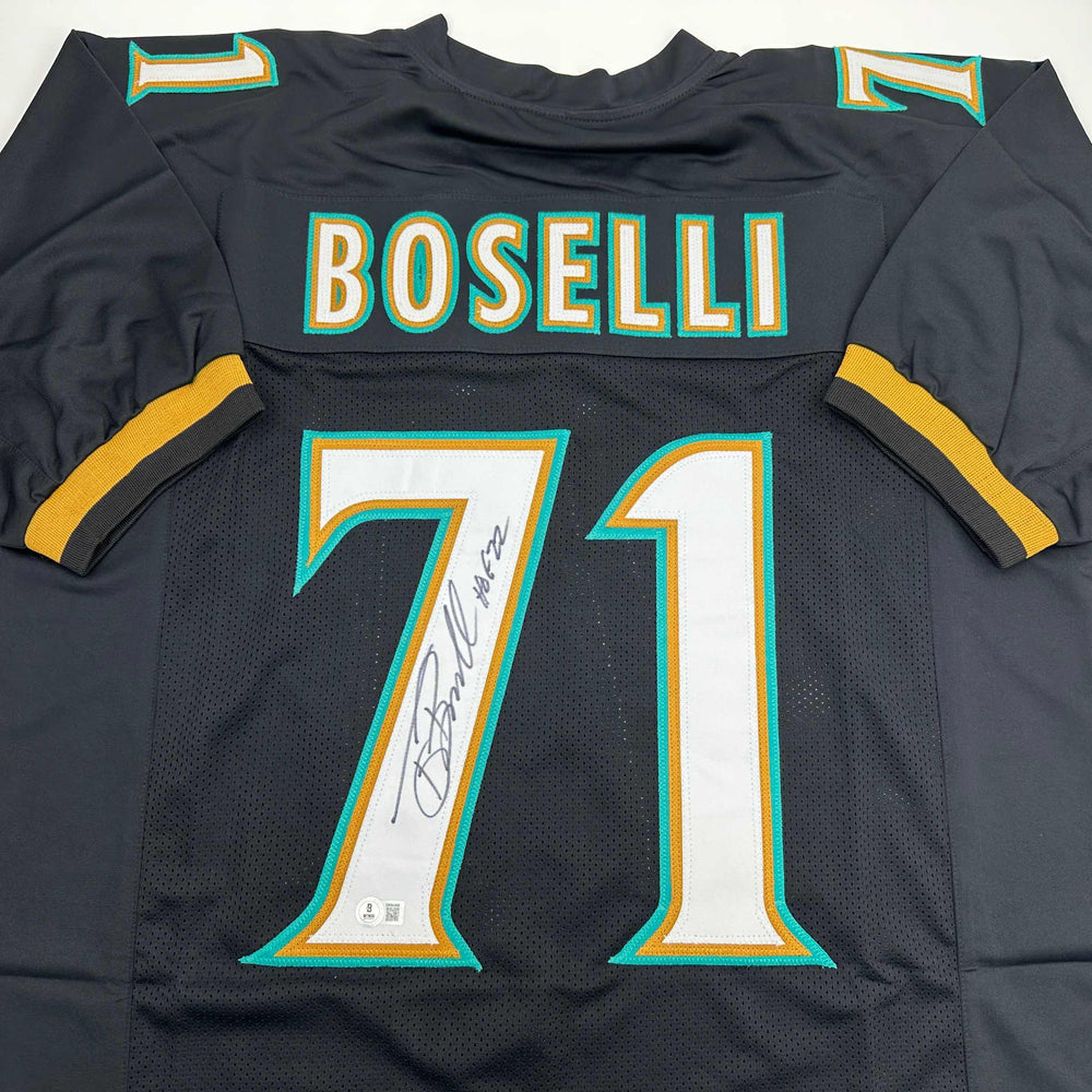 Autographed/Signed Tony Boselli HOF 22 Jacksonville Black Football Jersey Beckett BAS COA (ONLINE ORDER ONLY)