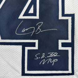 Autographed/Signed Larry Brown Super Bowl XXX MVP Dallas White Color Rush Football Jersey JSA COA (ONLINE ORDER ONLY)