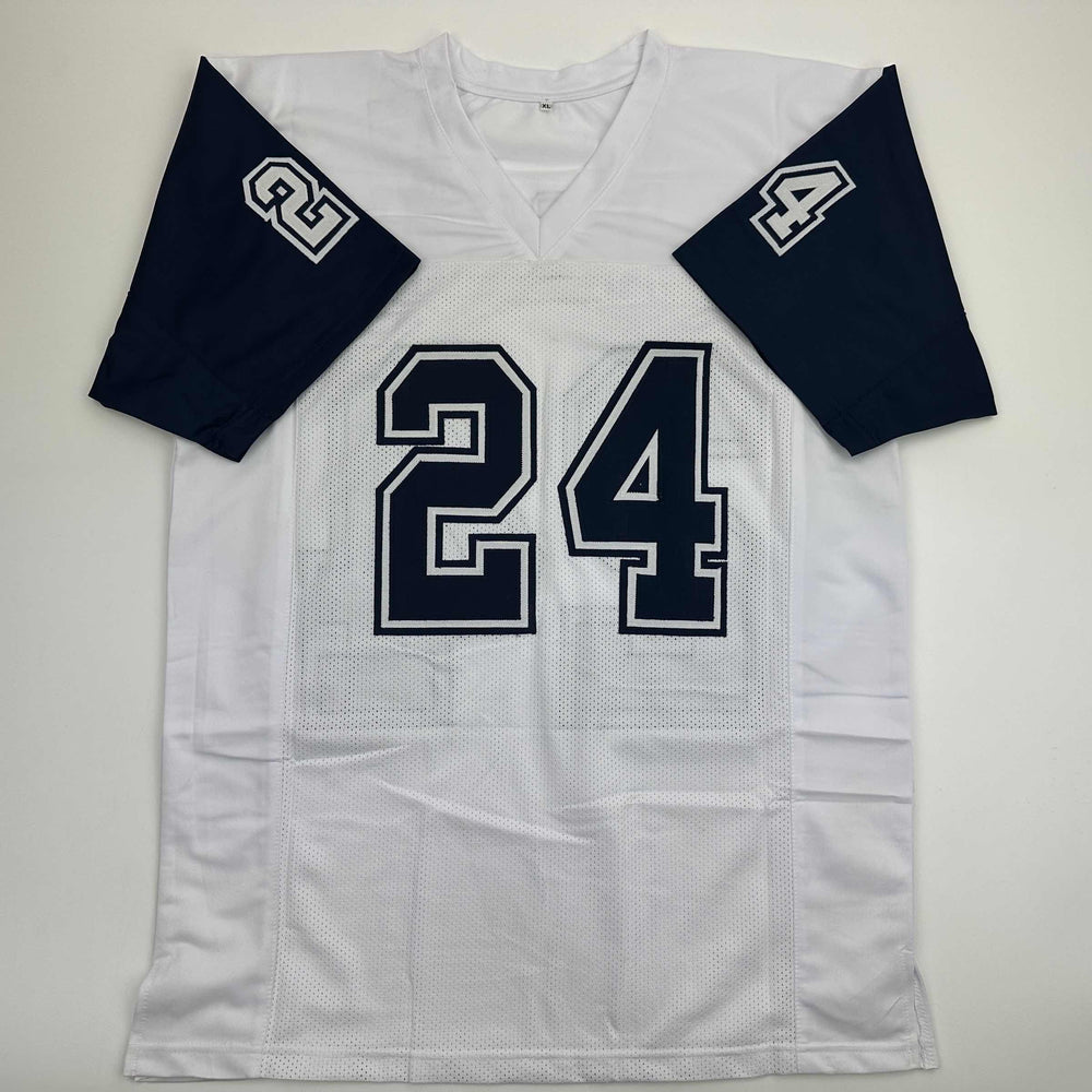 Autographed/Signed Larry Brown Super Bowl XXX MVP Dallas White Color Rush Football Jersey JSA COA (ONLINE ORDER ONLY)