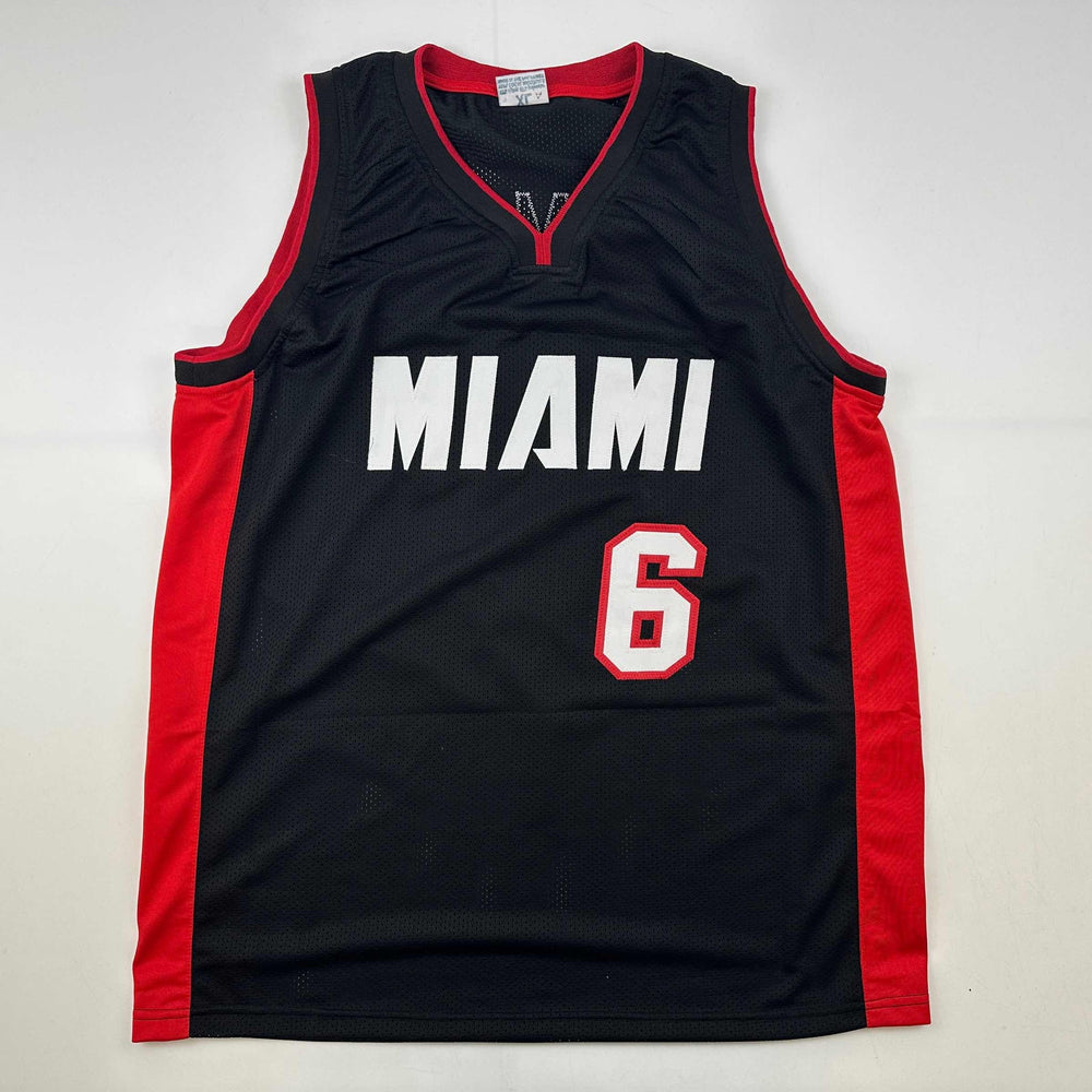 Facsimile Autographed LeBron James Miami Black Reprint Laser Auto Basketball Jersey Size Men's XL (ONLINE ORDER ONLY)