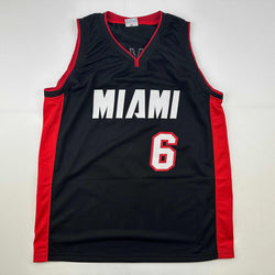 Facsimile Autographed LeBron James Miami Black Reprint Laser Auto Basketball Jersey Size Men's XL (ONLINE ORDER ONLY)