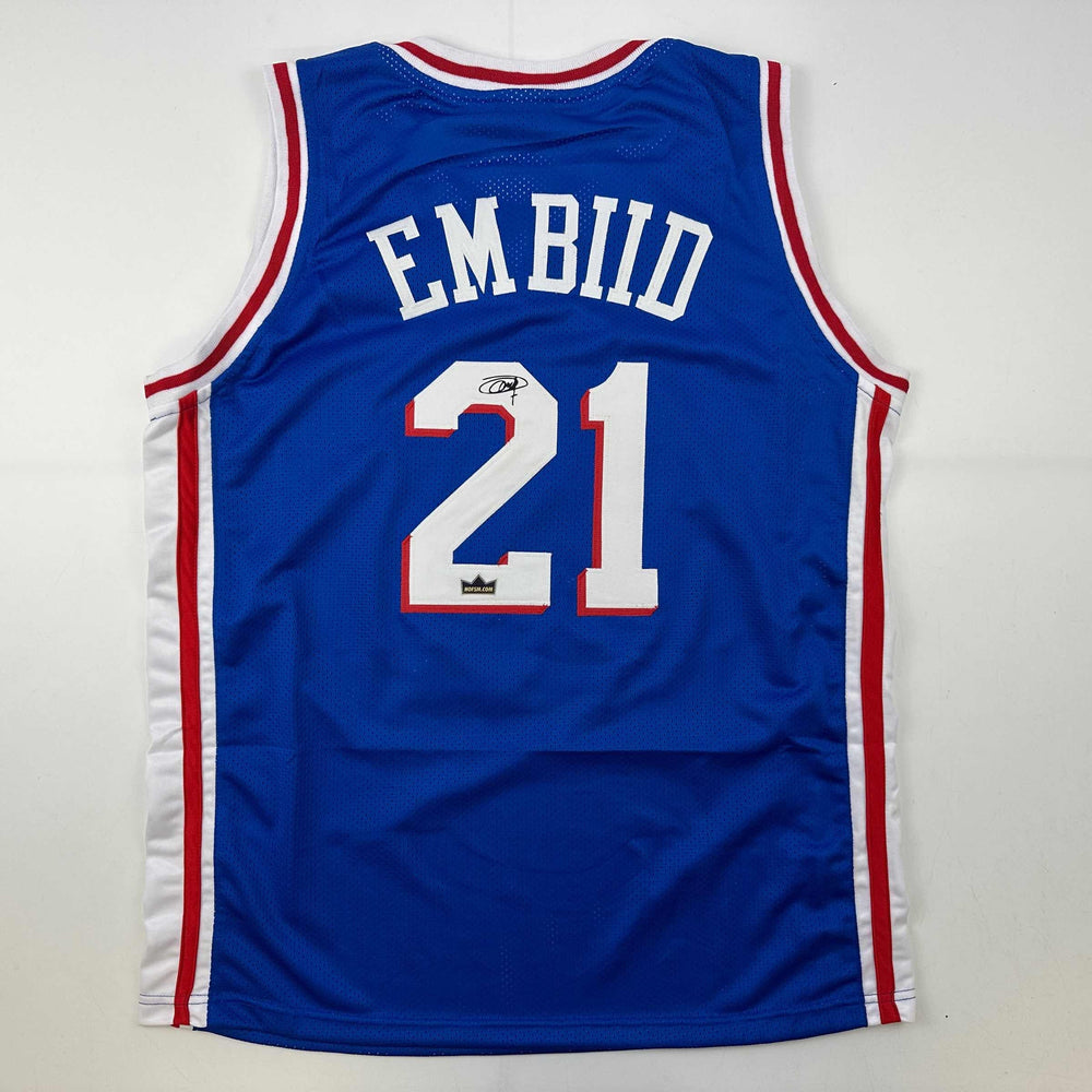 Facsimile Autographed Joel Embiid Philadelphia Blue Reprint Laser Auto Basketball Jersey Size Men's XL (ONLINE ORDER ONLY)