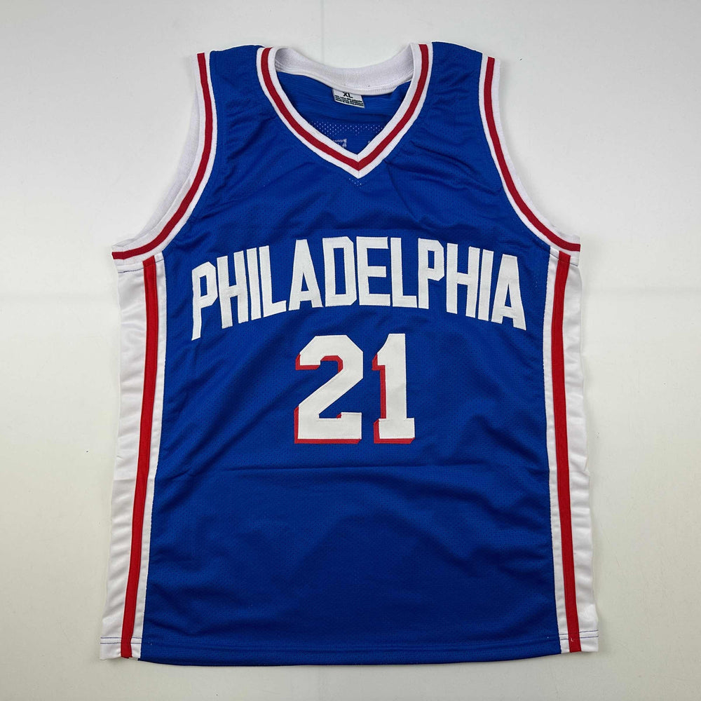 Facsimile Autographed Joel Embiid Philadelphia Blue Reprint Laser Auto Basketball Jersey Size Men's XL (ONLINE ORDER ONLY)