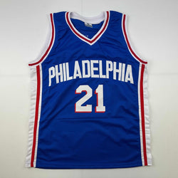 Facsimile Autographed Joel Embiid Philadelphia Blue Reprint Laser Auto Basketball Jersey Size Men's XL (ONLINE ORDER ONLY)