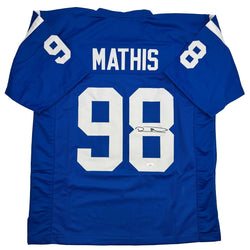Autographed/Signed Robert Mathis Indianapolis Blue Football Jersey JSA COA (ONLINE ORDER ONLY)