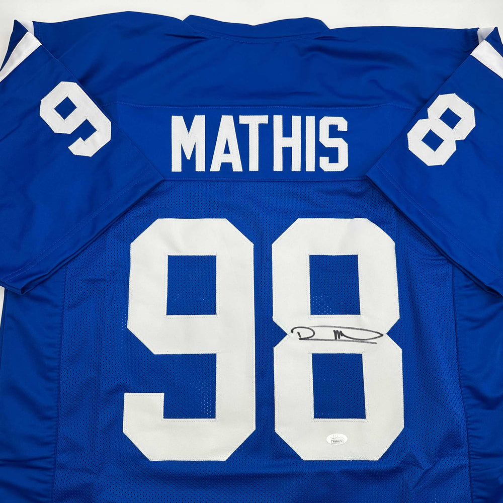 Autographed/Signed Robert Mathis Indianapolis Blue Football Jersey JSA COA (ONLINE ORDER ONLY)