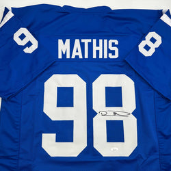 Autographed/Signed Robert Mathis Indianapolis Blue Football Jersey JSA COA (ONLINE ORDER ONLY)