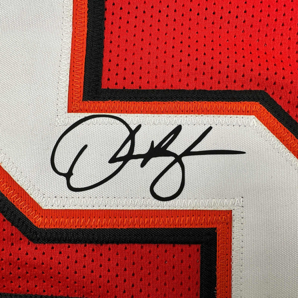 Framed Facsimile Autographed Derrick Brooks 35x39 Tampa Bay Red Reprint Laser Auto Football Jersey (ONLINE ORDER ONLY)