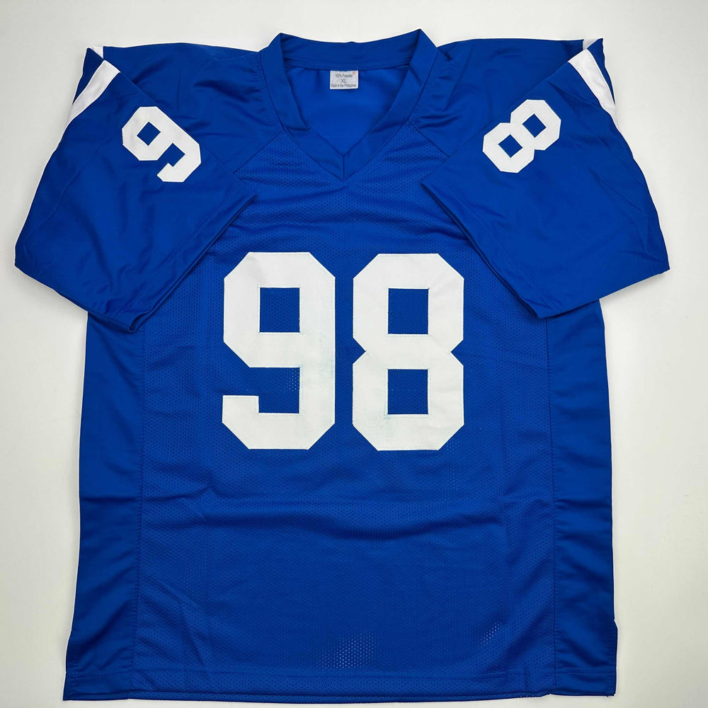 Autographed/Signed Robert Mathis Indianapolis Blue Football Jersey JSA COA (ONLINE ORDER ONLY)