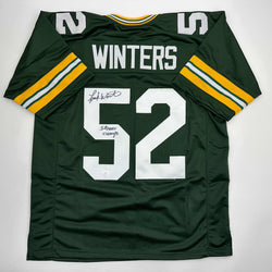 Autographed/Signed Frank Winters SB XXXI Champs Green Bay Green Football Jersey JSA COA (ONLINE ORDER ONLY)