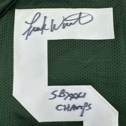 Autographed/Signed Frank Winters SB XXXI Champs Green Bay Green Football Jersey JSA COA (ONLINE ORDER ONLY)