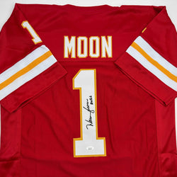 Autographed/Signed Warren Moon HOF 06 Kansas City Red Football Jersey JSA COA (ONLINE ORDER ONLY)