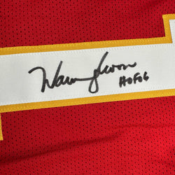 Autographed/Signed Warren Moon HOF 06 Kansas City Red Football Jersey JSA COA (ONLINE ORDER ONLY)