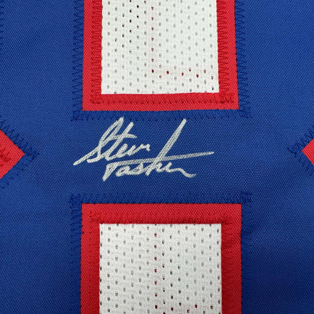 Autographed/Signed Steve Tasker Buffalo White Football Jersey JSA COA (ONLINE ORDER ONLY)