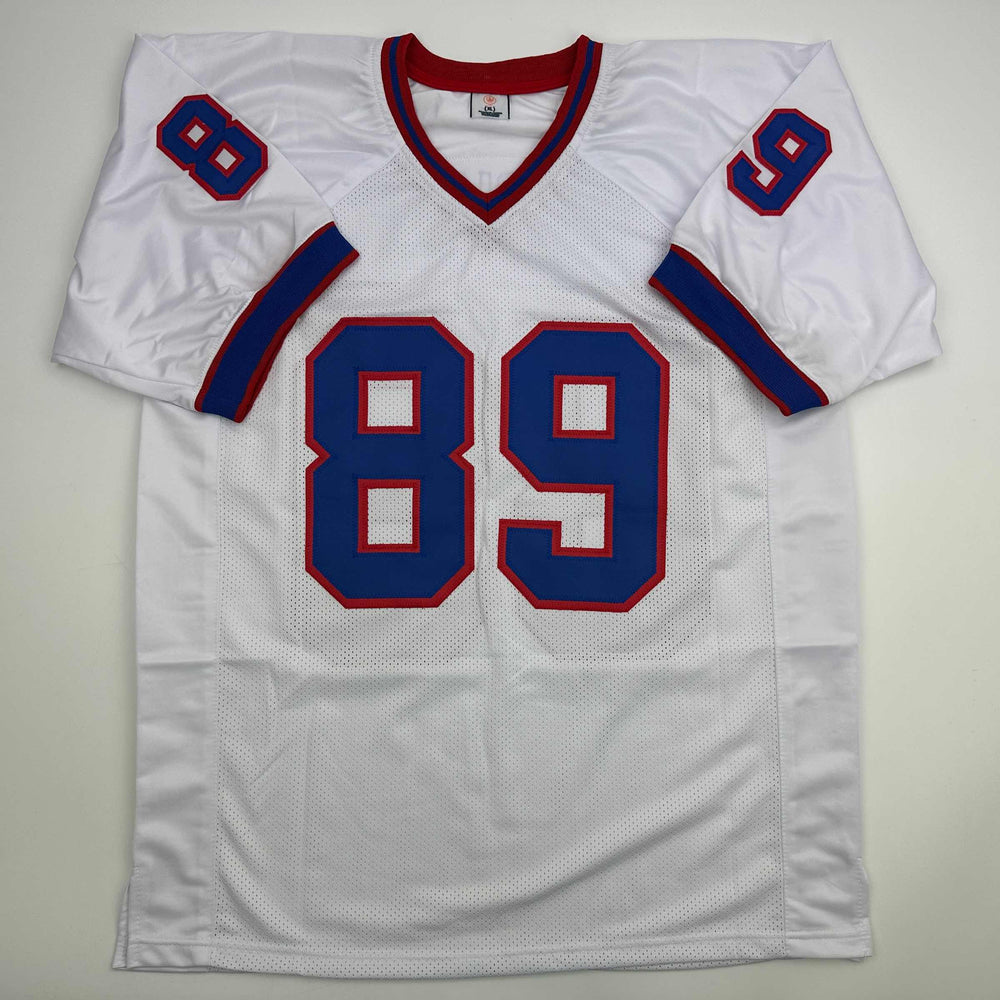 Autographed/Signed Steve Tasker Buffalo White Football Jersey JSA COA (ONLINE ORDER ONLY)
