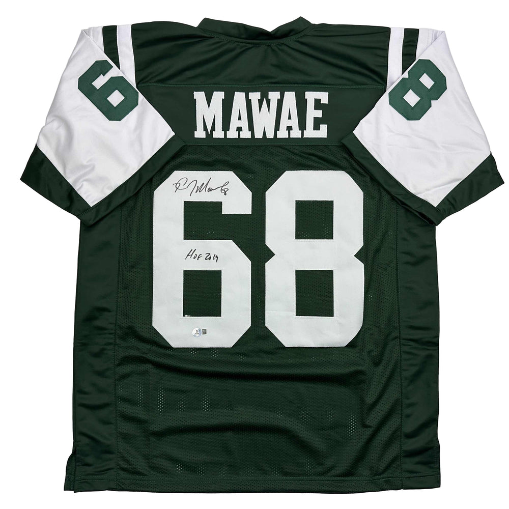 Autographed/Signed Kevin Mawae HOF 2019 New York Green Football Jersey Beckett BAS COA (ONLINE ORDER ONLY)