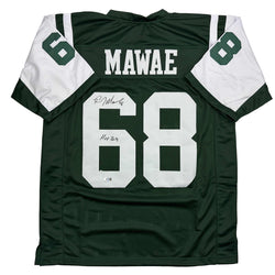 Autographed/Signed Kevin Mawae HOF 2019 New York Green Football Jersey Beckett BAS COA (ONLINE ORDER ONLY)