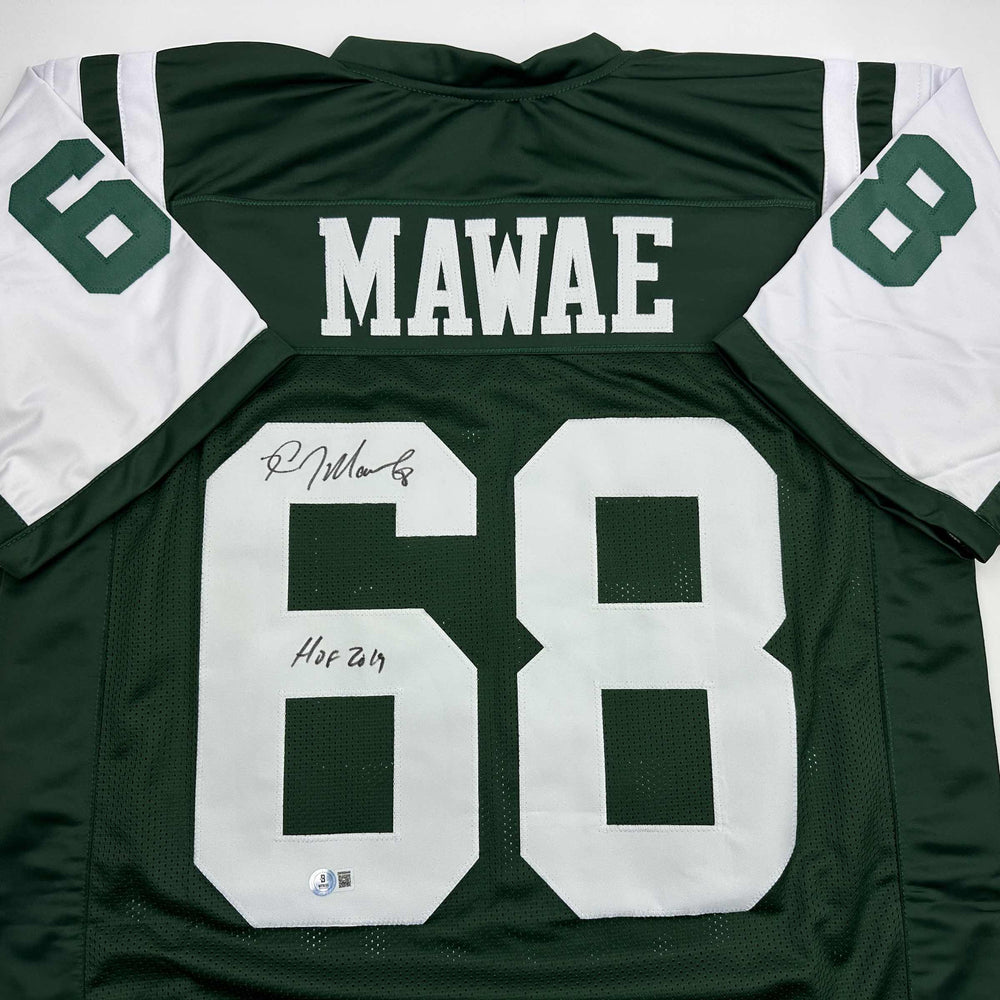 Autographed/Signed Kevin Mawae HOF 2019 New York Green Football Jersey Beckett BAS COA (ONLINE ORDER ONLY)