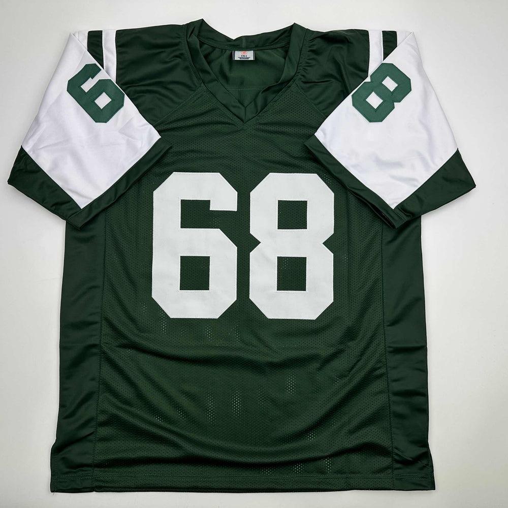 Autographed/Signed Kevin Mawae HOF 2019 New York Green Football Jersey Beckett BAS COA (ONLINE ORDER ONLY)