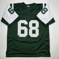 Autographed/Signed Kevin Mawae HOF 2019 New York Green Football Jersey Beckett BAS COA (ONLINE ORDER ONLY)