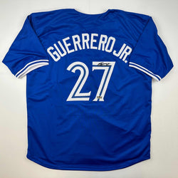 Facsimile Autographed Vladimir Vlad Guerrero Jr. Toronto Blue Reprint Laser Auto Baseball Jersey Size Men's XL (ONLINE ORDER ONLY)