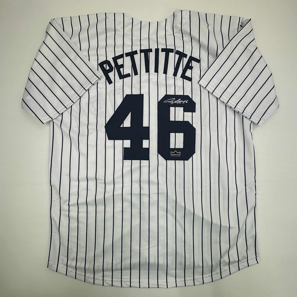 Facsimile Autographed Andy Pettitte New York Pinstripe Reprint Laser Auto Baseball Jersey Size Men's XL (ONLINE ORDER ONLY)