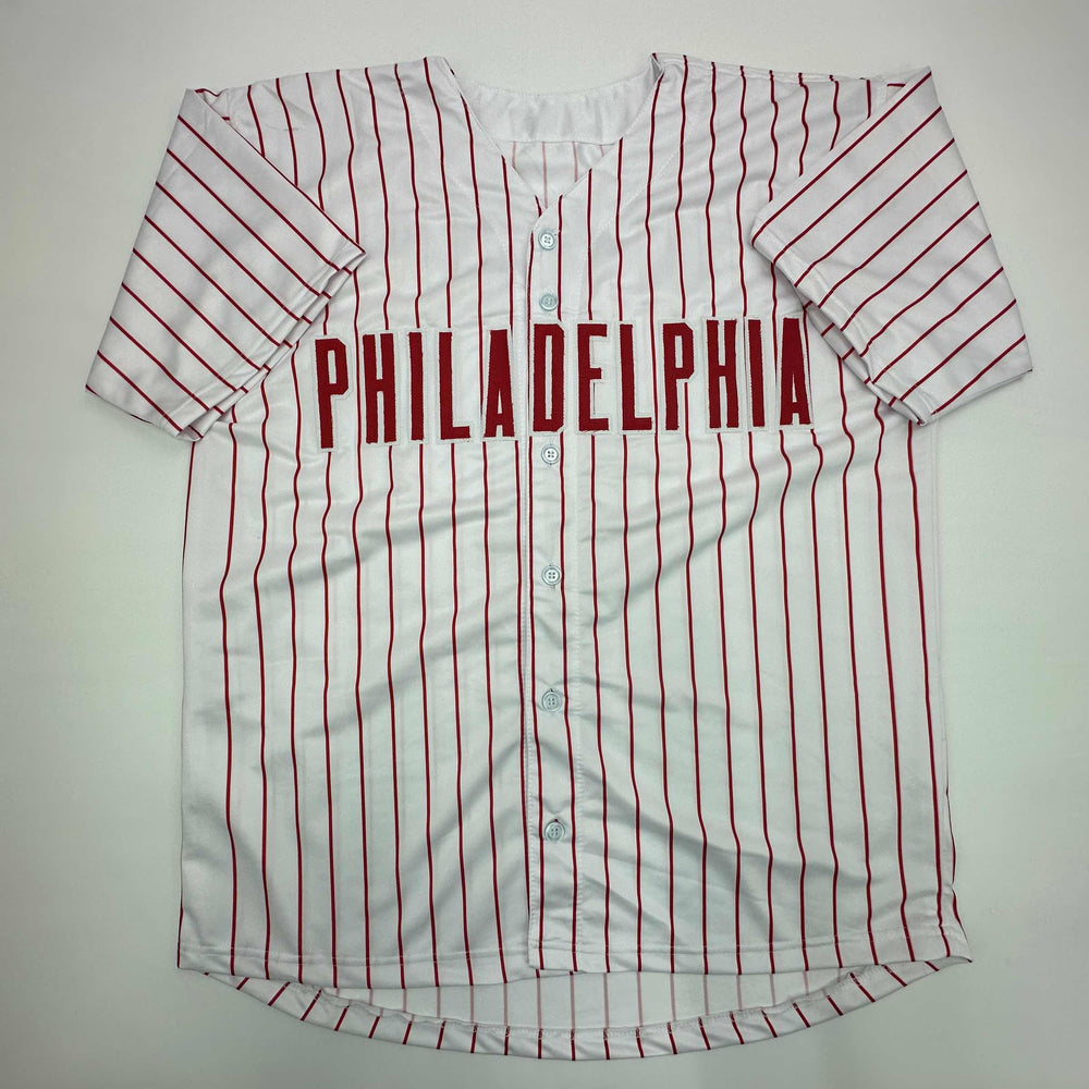 Facsimile Autographed Ryan Howard Philadelphia Pinstripe Reprint Laser Auto Baseball Jersey Size Men's XL (ONLINE ORDER ONLY)