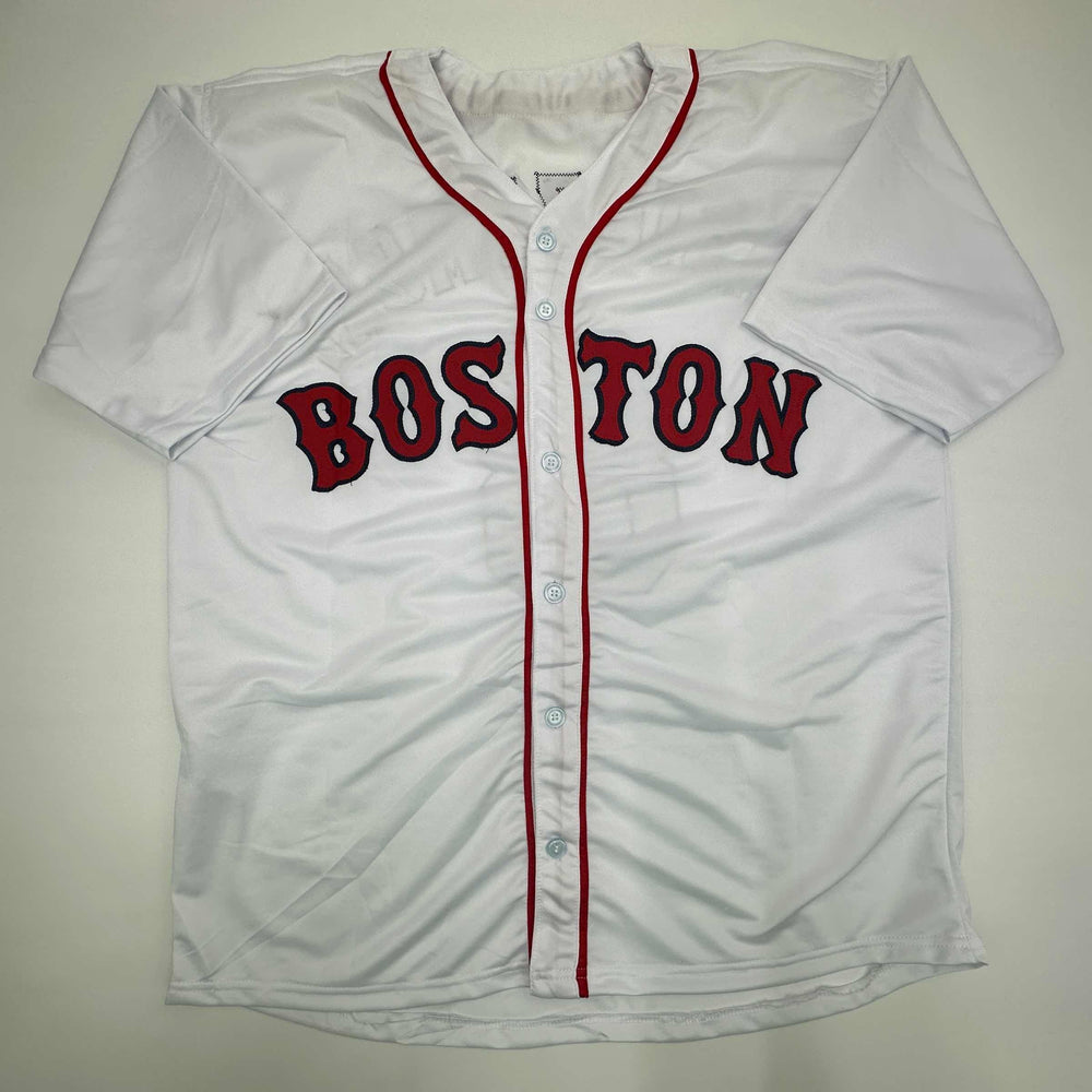 Facsimile Autographed Carl Yastrzemski Boston White Reprint Laser Auto Baseball Jersey Size Men's XL (ONLINE ORDER ONLY)