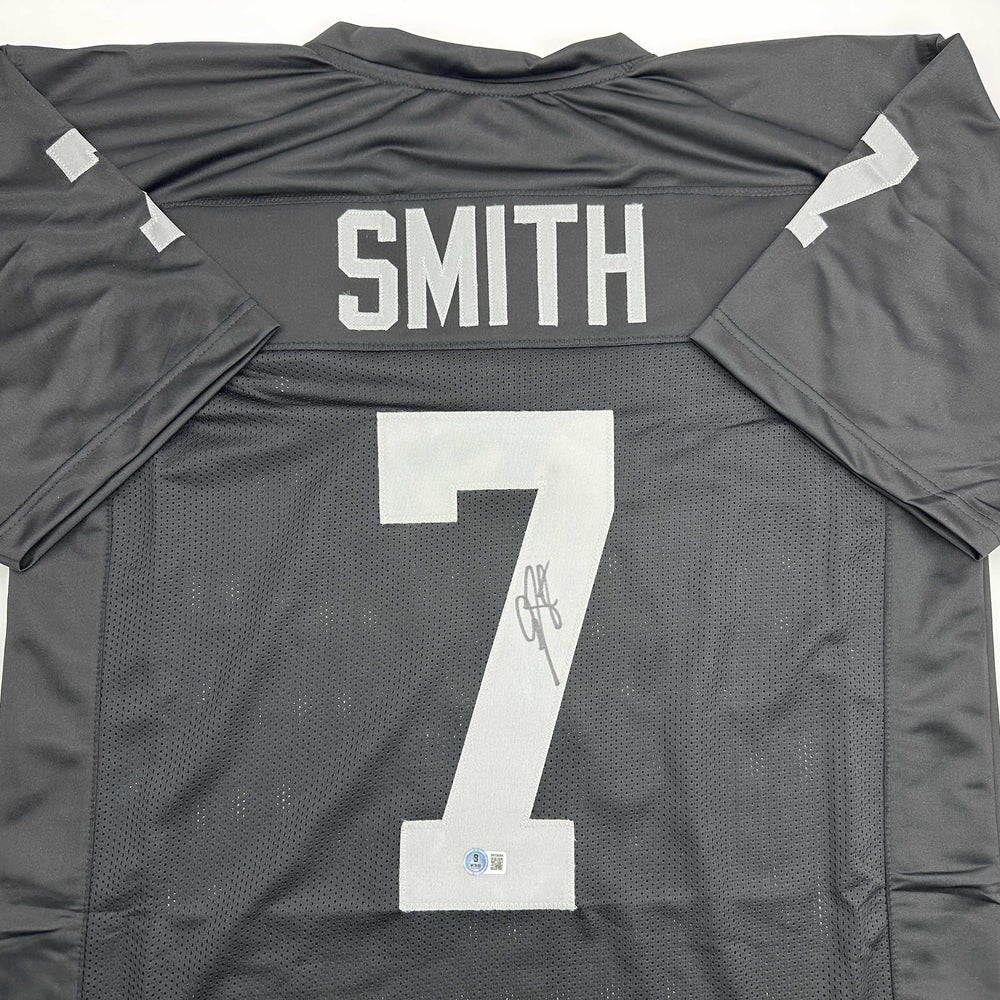 Autographed/Signed Geno Smith Oakland Black Football Jersey Beckett BAS COA (ONLINE ORDER ONLY)