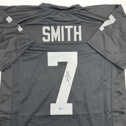 Autographed/Signed Geno Smith Oakland Black Football Jersey Beckett BAS COA (ONLINE ORDER ONLY)