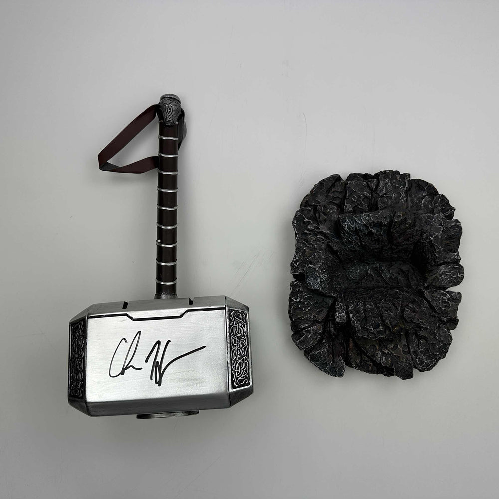 Autographed/Signed Chris Hemsworth Thor Mjolnir 17" Hammer with Base Marvel Avengers Infinity War End Game Replica Movie Prop Beckett BAS COA (ONLINE ORDER ONLY)
