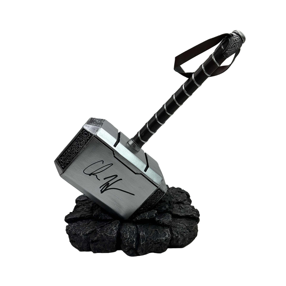 Autographed/Signed Chris Hemsworth Thor Mjolnir 17" Hammer with Base Marvel Avengers Infinity War End Game Replica Movie Prop Beckett BAS COA (ONLINE ORDER ONLY)