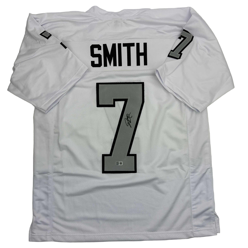 Autographed/Signed Geno Smith Oakland White Color Rush Football Jersey Beckett BAS COA (ONLINE ORDER ONLY)