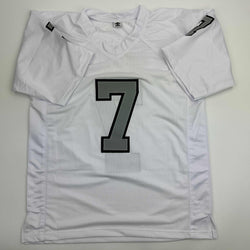 Autographed/Signed Geno Smith Oakland White Color Rush Football Jersey Beckett BAS COA (ONLINE ORDER ONLY)