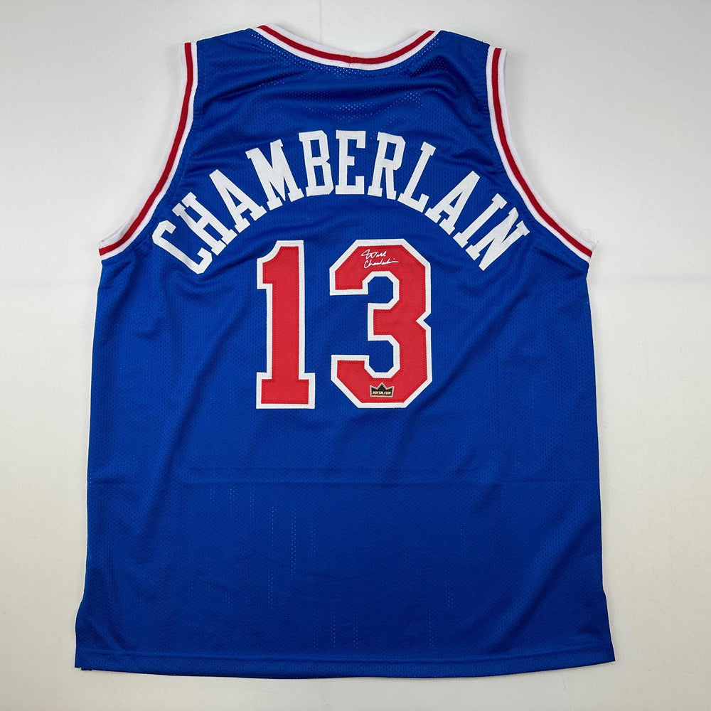 Facsimile Autographed Wilt Chamberlain Philadelphia Blue Reprint Laser Auto Basketball Jersey Size Men's XL (ONLINE ORDER ONLY)