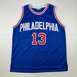 Facsimile Autographed Wilt Chamberlain Philadelphia Blue Reprint Laser Auto Basketball Jersey Size Men's XL (ONLINE ORDER ONLY)