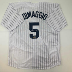 Facsimile Autographed Joe DiMaggio New York Pinstripe Reprint Laser Auto Baseball Jersey Size Men's XL (ONLINE ORDER ONLY)