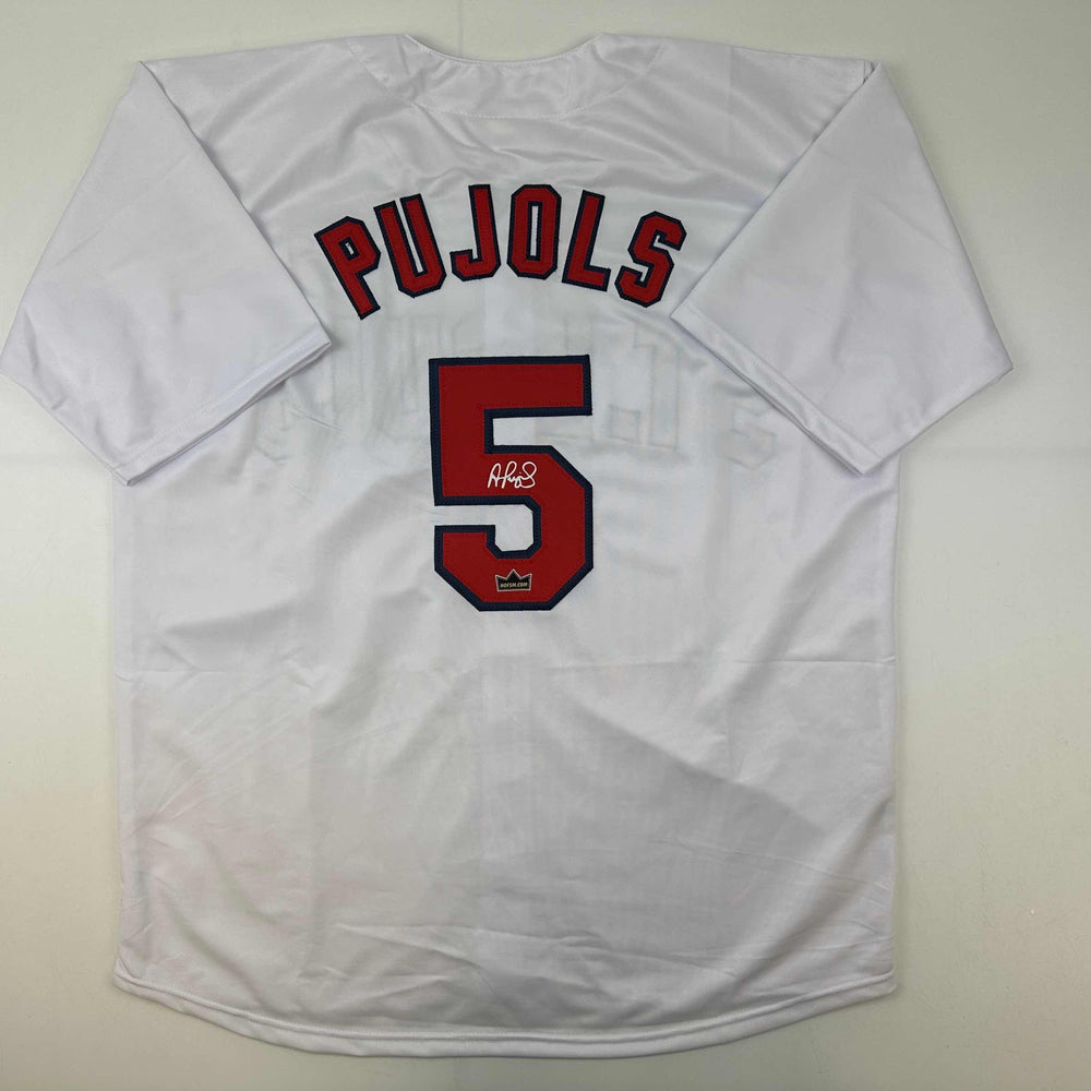 Facsimile Autographed Albert Pujols St. Louis White Reprint Laser Auto Baseball Jersey Size Men's XL (ONLINE ORDER ONLY)