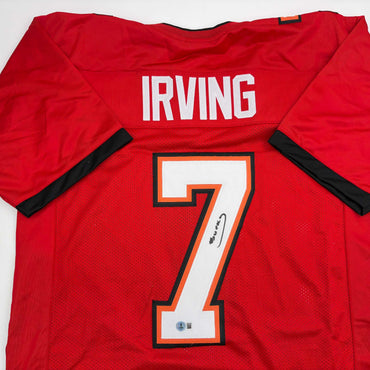 Autographed/Signed Bucky Irving Tampa Bay Red Football Jersey Beckett BAS COA (ONLINE ORDER ONLY)