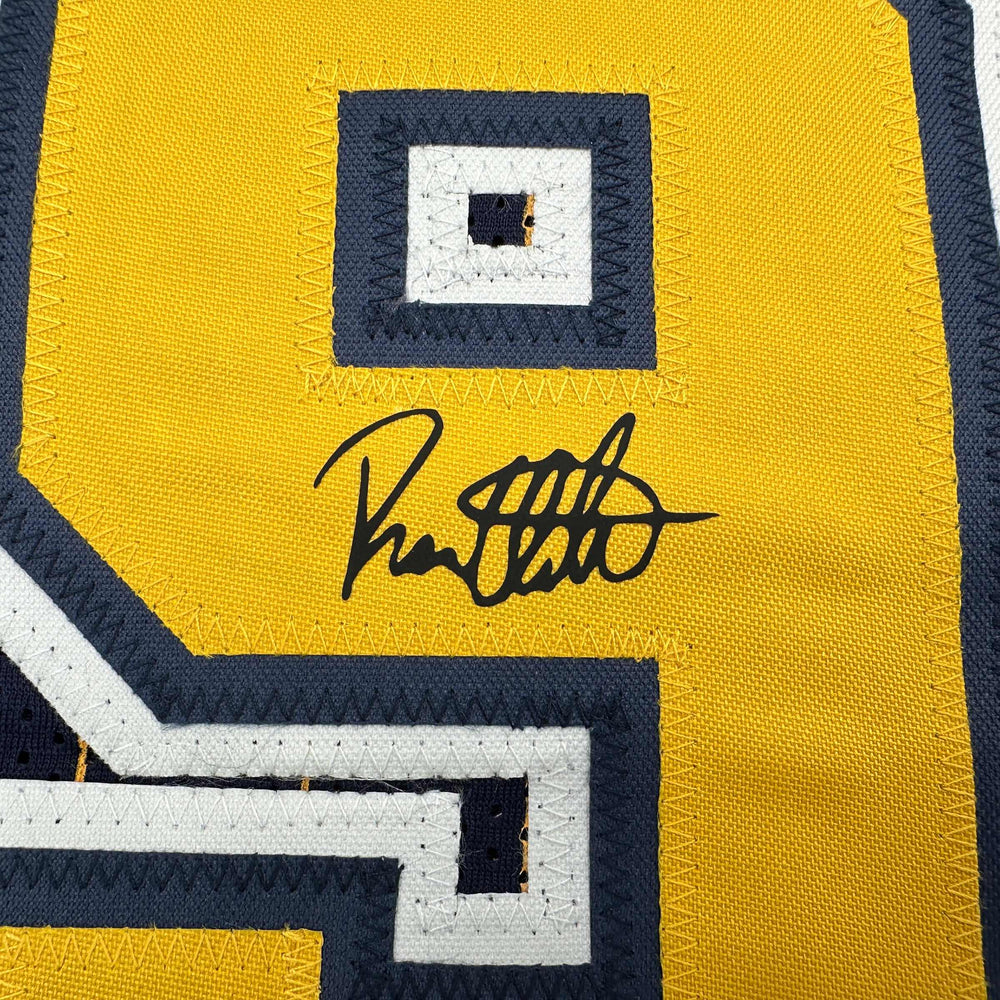 Framed Facsimile Autographed Ron Artest 35x39 Indiana Blue Pinstripe Reprint Laser Auto Basketball Jersey (ONLINE ORDER ONLY)