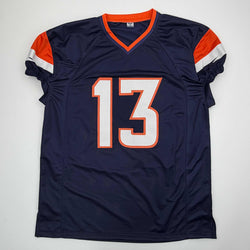 Autographed/Signed Pat Bryant II Denver Blue Pro Cut Football Jersey JSA COA (ONLINE ORDER ONLY)